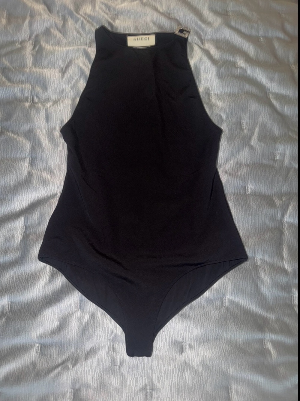 Gucci Crystal Embellished Cutout Black One-Piece Swimsuit Bodysuit Size Medium
